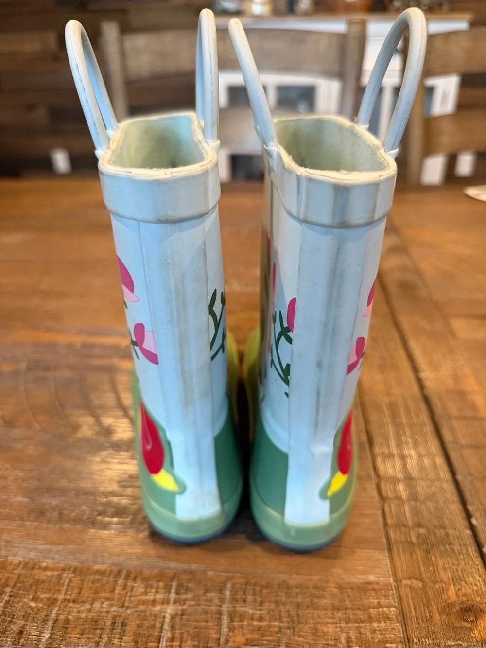 Kids Cat & Jack Floral Rain Boots in Green and White